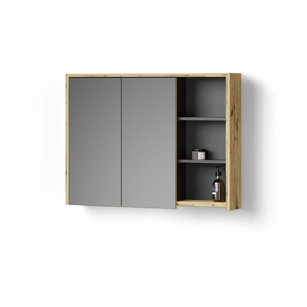 BADSPIEGELSCHRANK Vomano Eiche/Anthrazit 100 x 75 cm - Anthrazit/Grau, Holzwerkstoff (100/75/18cm) - Livinity®