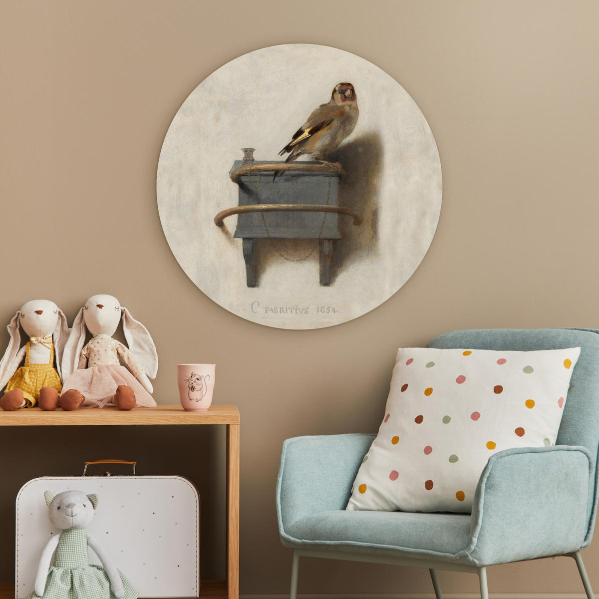 WANDBILD Stieglitz - Alter Meister - Carel Fabritius 60x60 cm - Grau, Kunststoff (60/60cm) - MuchoWow