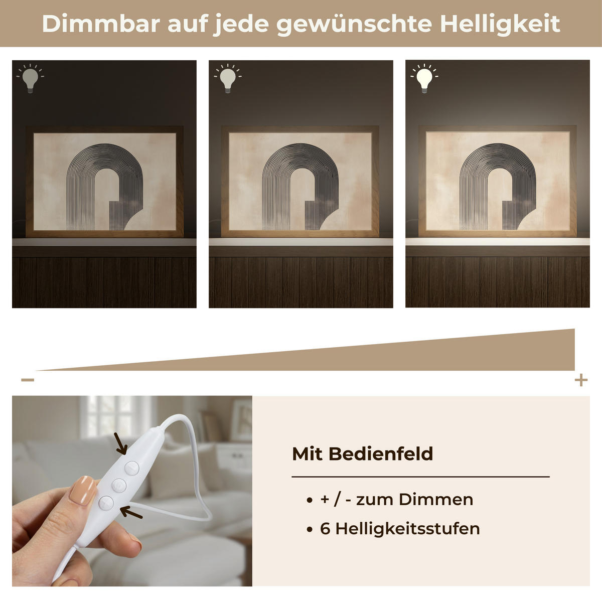 NÁSTĚNNÁ LAMPA Luk - Pruhy - Minimalistický - Černý 30x20 cm - béžová, kompozitní dřevo (30/20/8cm) - OnlyWow