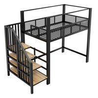 HOCHBETT 90/200 cm DE-32603 mit Baldachin und Sicherheitstreppe Schwarz - Schwarz, Metall (90/200cm) - ComfortXL