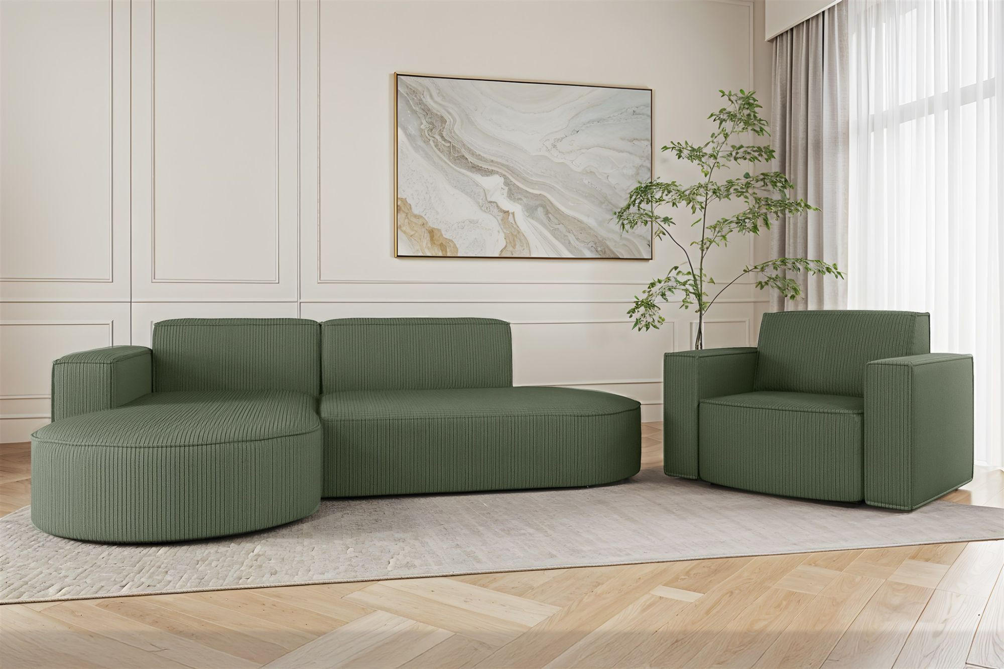 SOFASET Palma In Scala - Grün, Holzwerkstoff/Textil (236/78/165cm) - Fun Möbel