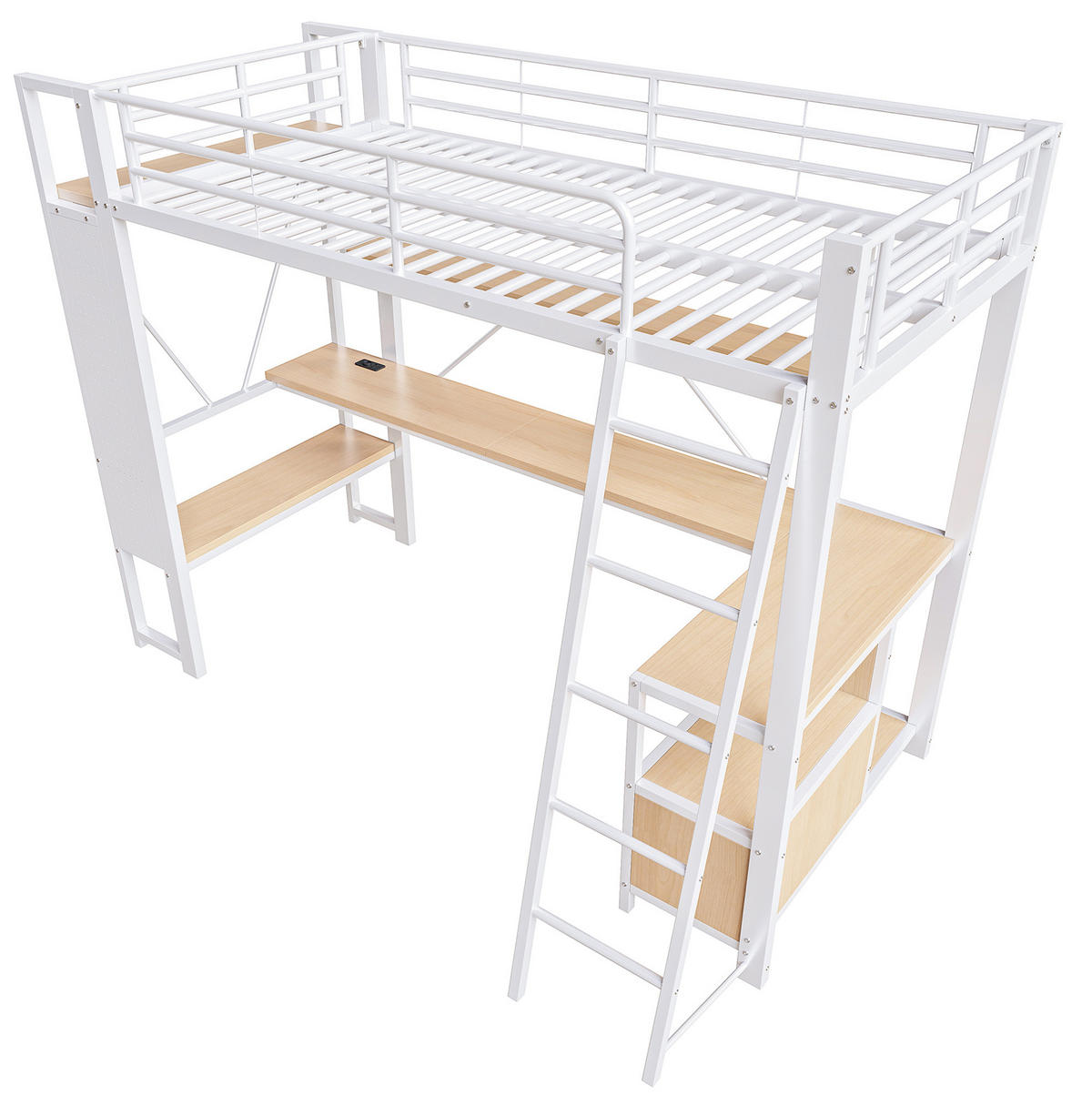 HOCHBETT 90/200 cm, Weiß, mit LED-Lichtleiste, Schreibtisch, ohne Matratze - Weiß, Metall (90/200cm) - MIVRAY