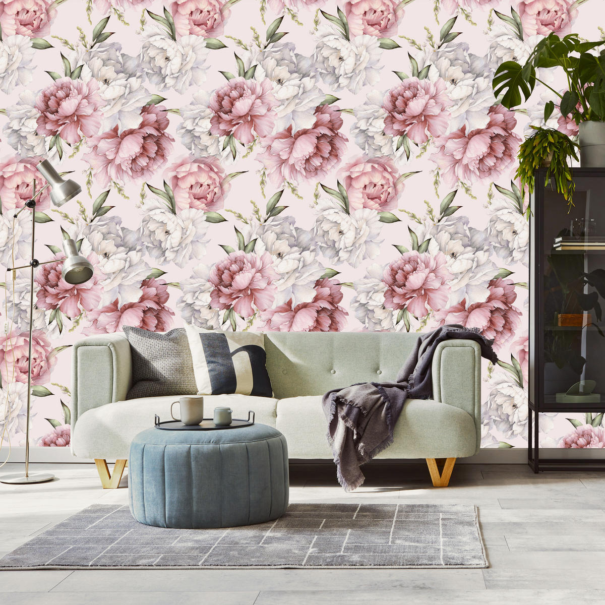 VLIESTAPETE Rosa Pfingstrosen – Rosa, Grün, Creme – 50x1000 cm - Creme/Rosa, Papier (50/1000cm) - Muralo