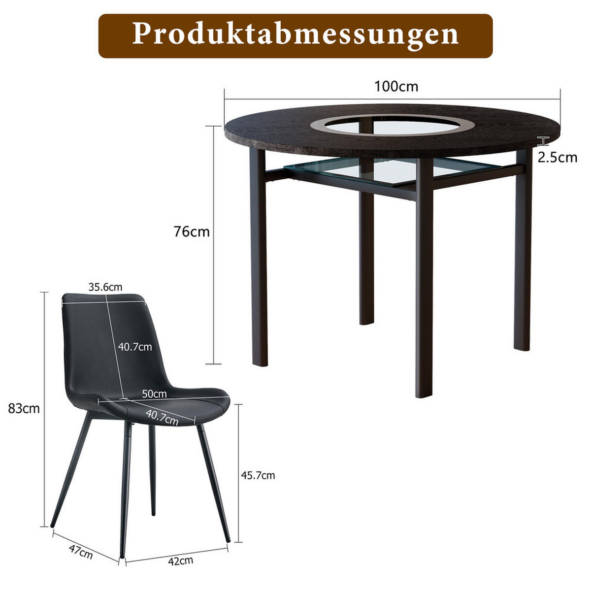 TISCHGRUPPE 5-tlg Esstisch 100 cm Schwarz Holzoptik - Schwarz, Glas/Metall (63/22/113.5cm) - Raelunyi