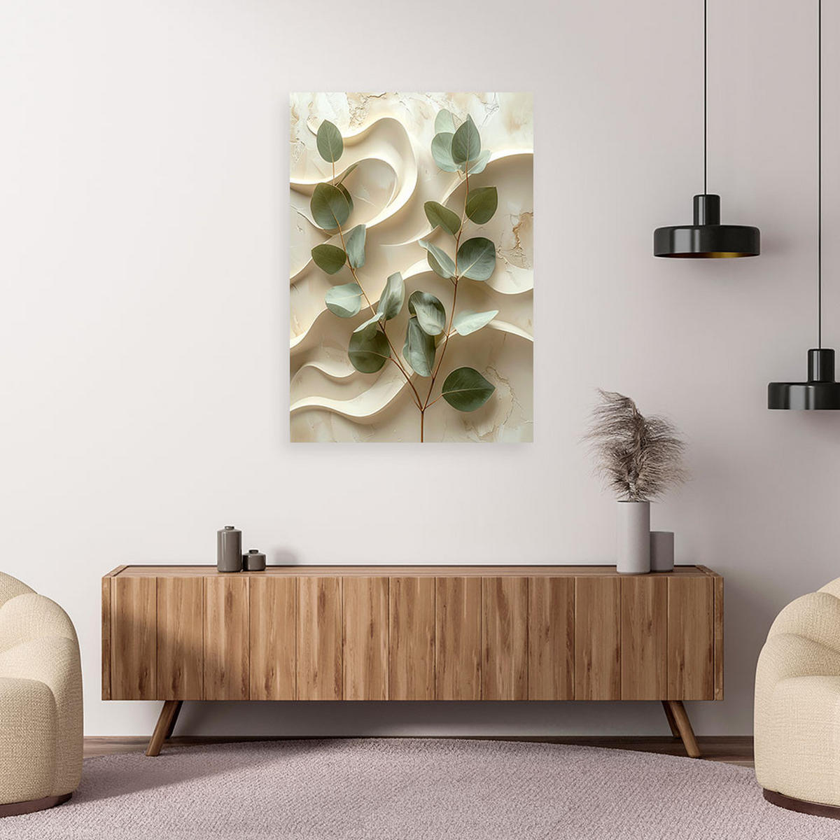 WANDBILD, Blätter - Beige, Textil (70/100cm) - Feeby