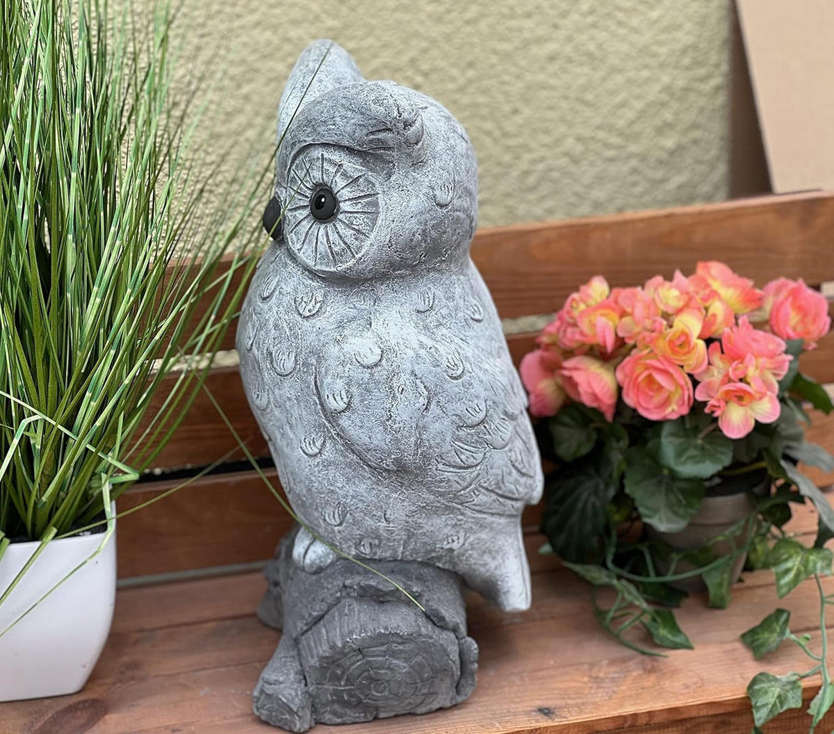 STEINFIGUR Eule Mathilda Steinguss frostfest Uhu - Grau, Stein (21/39/19cm) - stoneandstyle