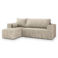 ECKSOFA RAVELO T Creme Kordstoff mit Schlaffunktion - Creme, Holz (240/140cm) - MASSENO