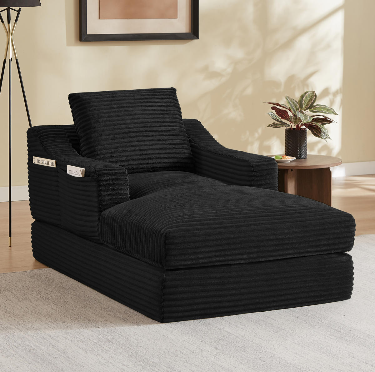 SCHLAFSESSEL mit ausziehbarer Zusatzauflage und Doppelschicht-Design, Schwarz - Schwarz, Kunststoff (162/68/100cm) - Redom