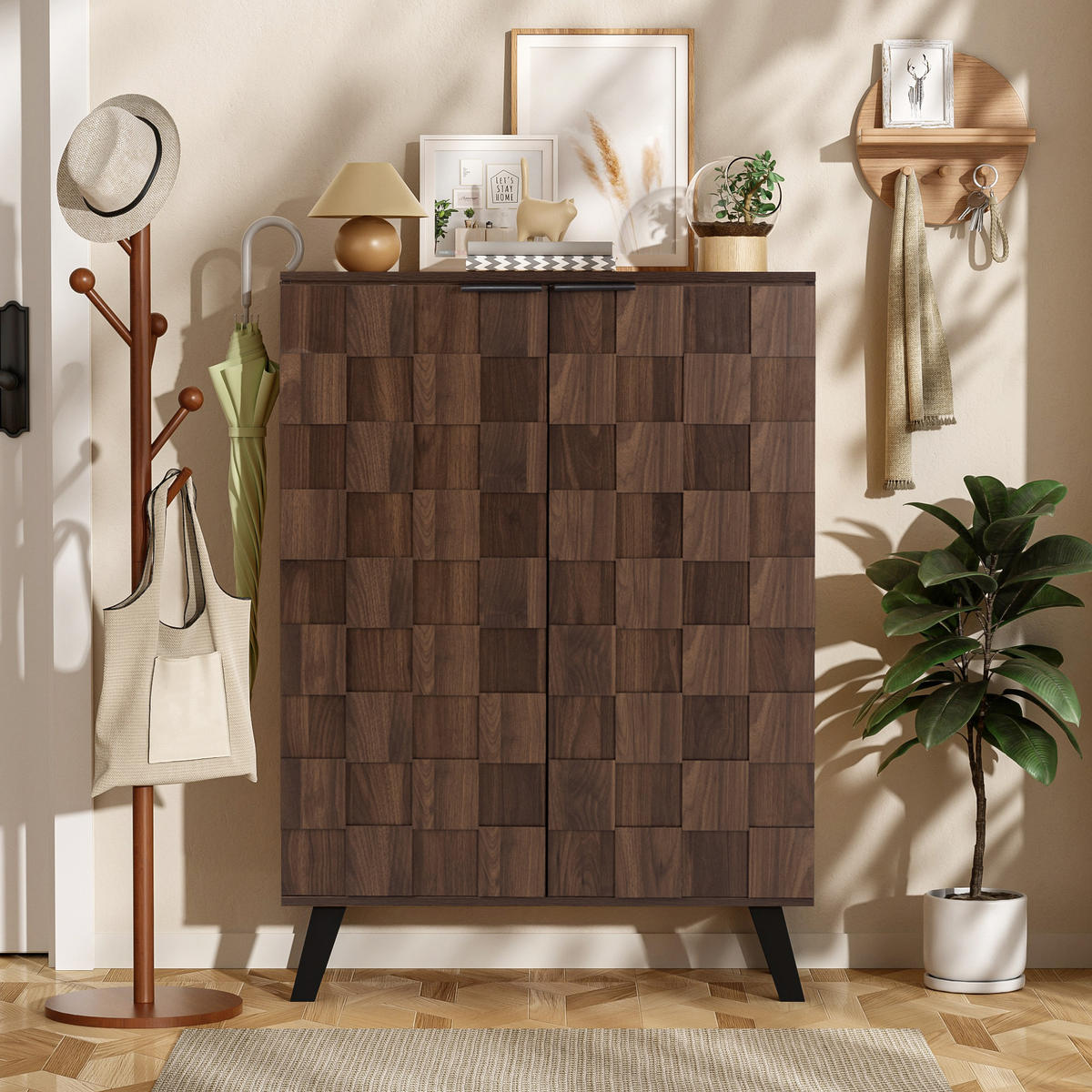 SCHUHSCHRANK 80cm 5 Fächer Holzmaserung verstellbar modern - Naturfarben, Holzwerkstoff (35.5/110/80cm) - FLIEKS