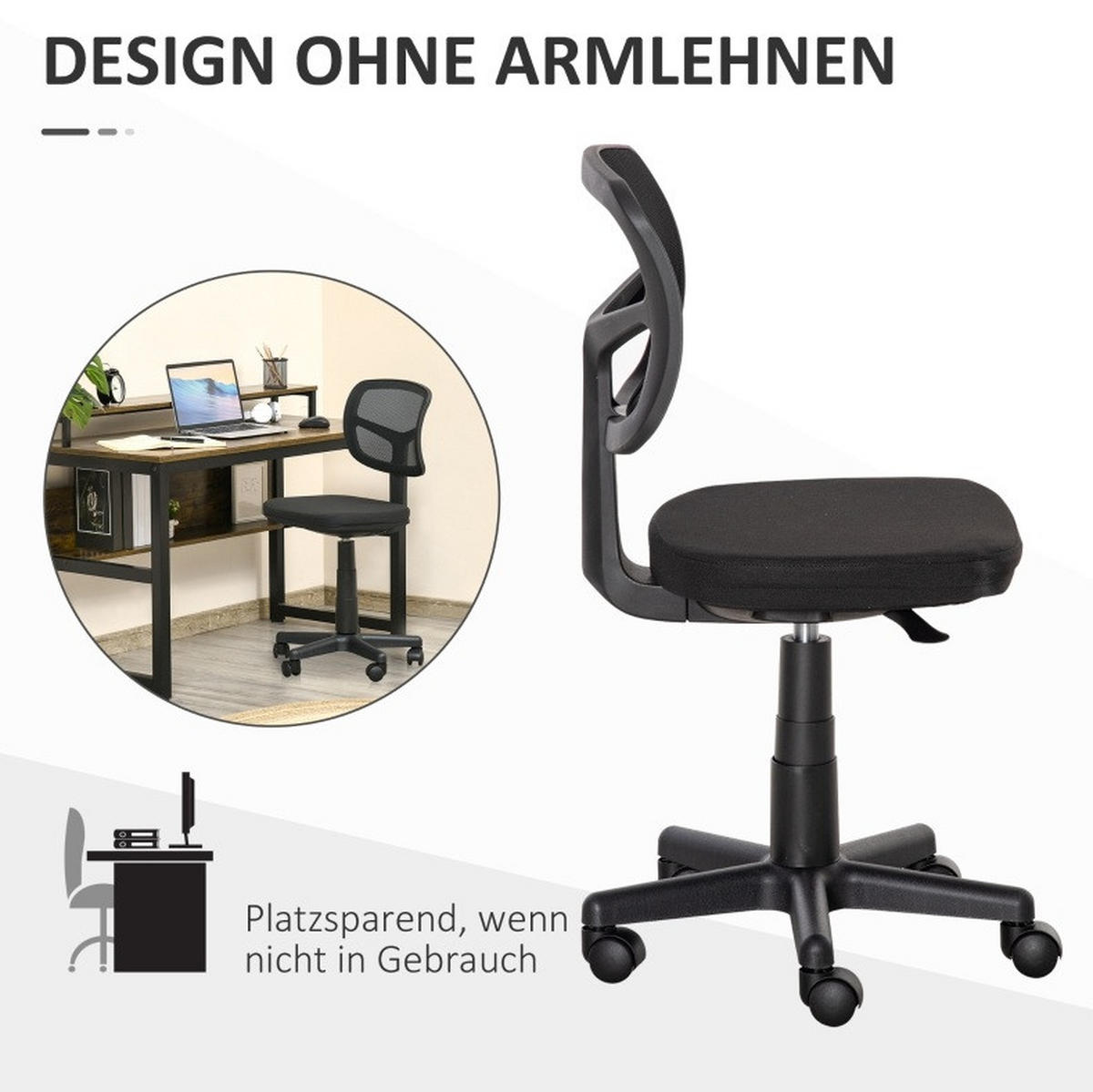 BÜROSTUHL in Schwarz 48x43x89,5 cm, höhenverstellbar, ohne Armlehnen und mit Rollen - Schwarz, Textil (43/89.5/48cm) - IVMEU
