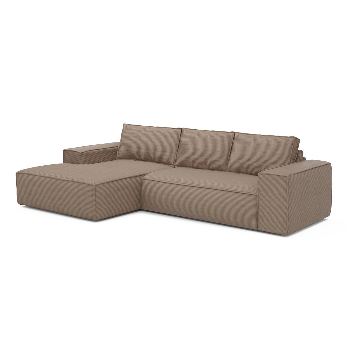 ECKSOFA LINKS Gerippter Samt Taupe 302cm - Taupe, Textil (165/302cm) - Sia Home