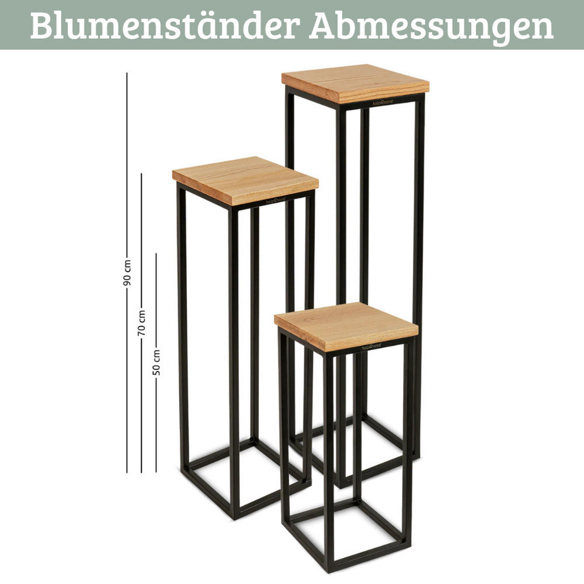 BLUMENSTÄNDER Holz LURI 3er-Set Eichenholz Metallgestell - Braun, Holz (20/90/21cm) - DELUKE