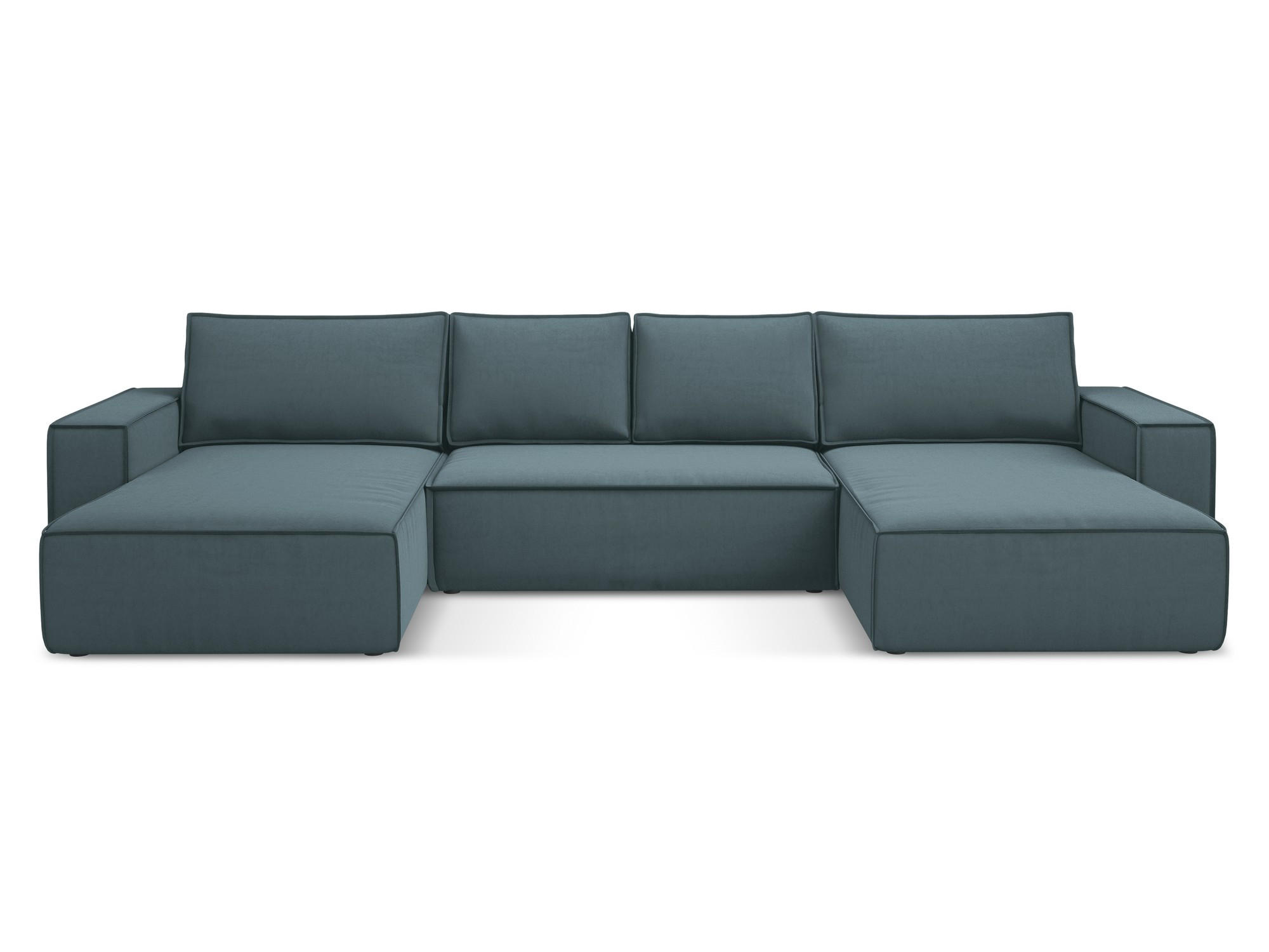 WOHNLANDSCHAFT Samt Stoff Blau - Blau/Petrol, Kunststoff/Textil (398/82/185cm) - Makamii
