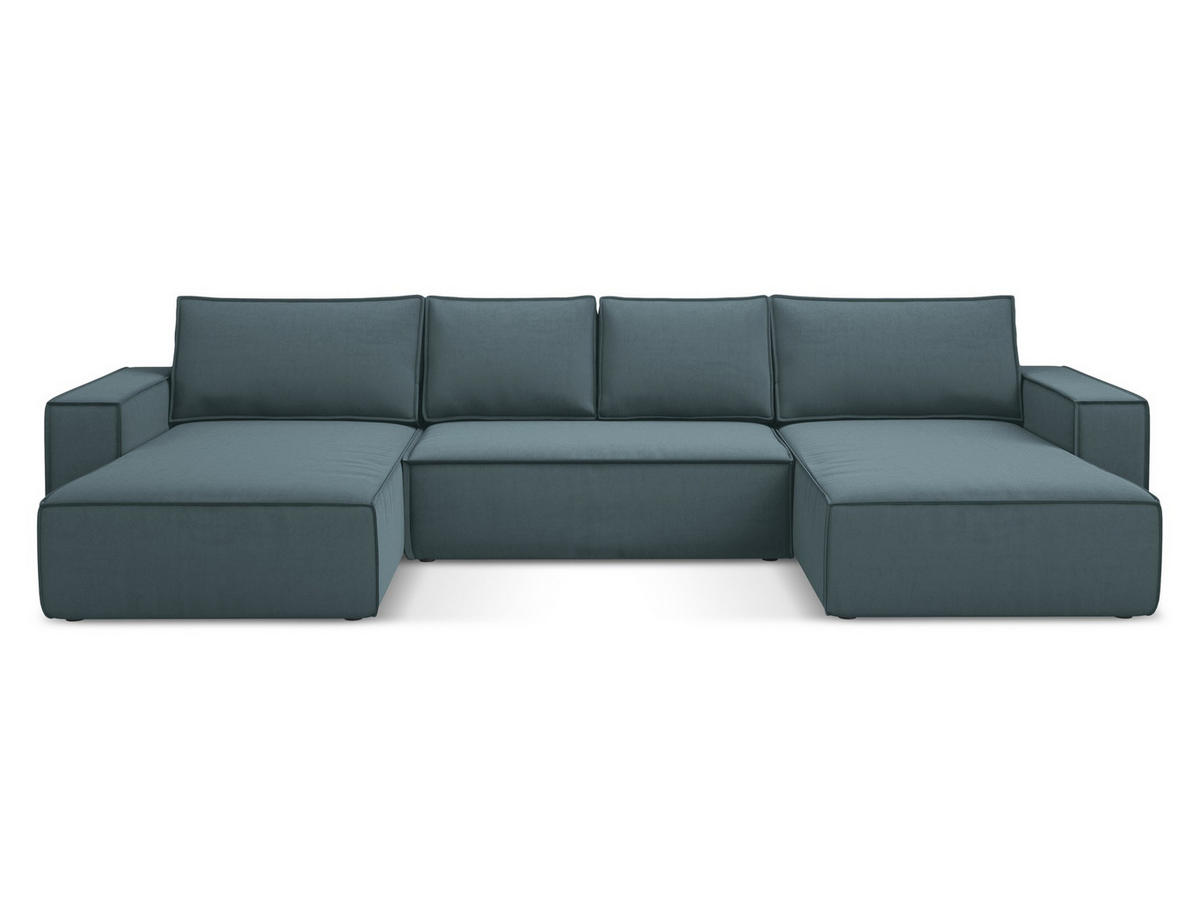 WOHNLANDSCHAFT Samt Stoff Blau - Blau/Petrol, Kunststoff/Textil (398/82/185cm) - Makamii