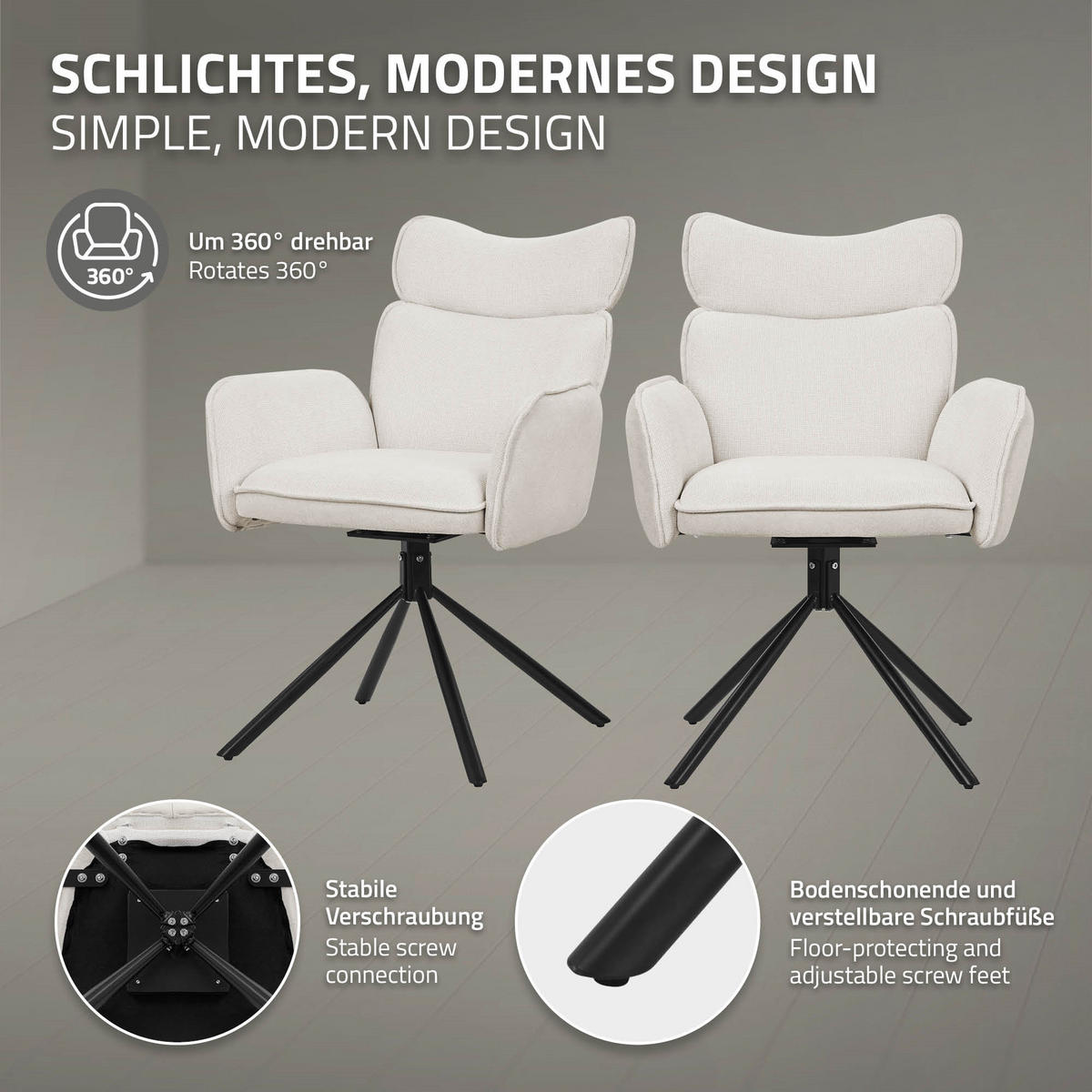 JÍDELNÍ ŽIDLE Sada 6 ks otočné béžové s látkovým potahem - černá/béžová, kov/textil (63/89/68cm) - ML-DESIGN