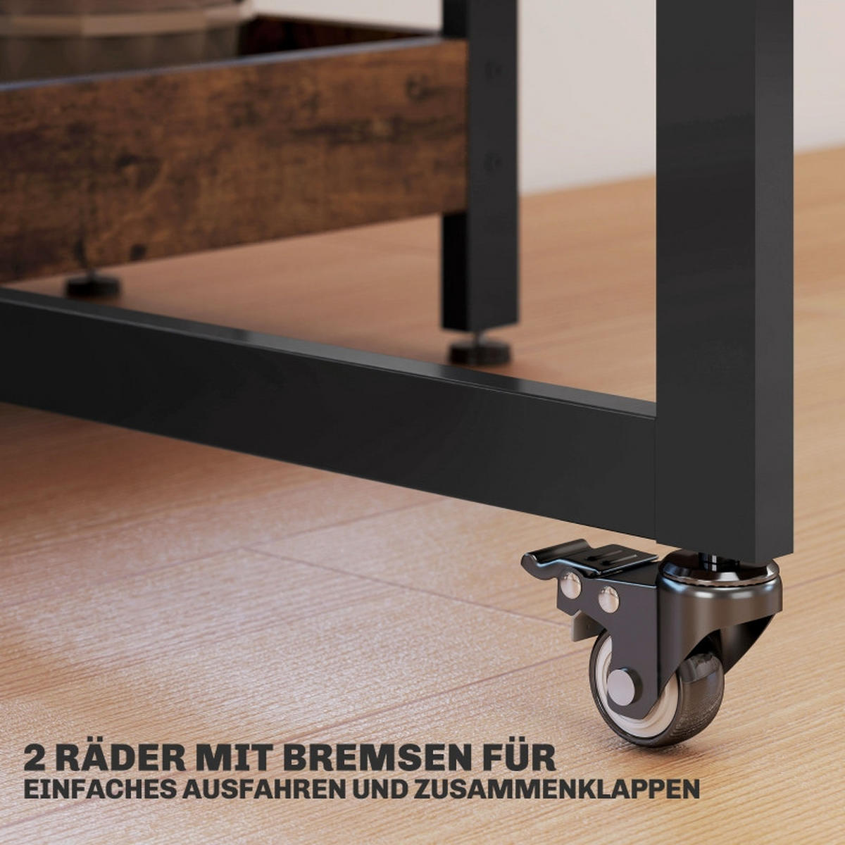 KLAPPTISCH 133,4/80/75 cm mit Ablagen und Rollen – platzsparend für 2–4 Personen - Braun, Holz (133.4/80/75cm) - BEAOK