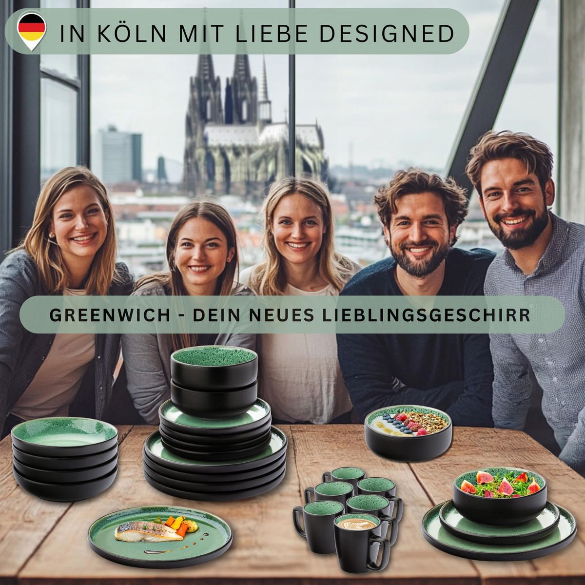 KOMBISERVICE GREENWICH - 30 teilig aus Steingut - Grün, Stein (27/6.3/27cm) - Sänger