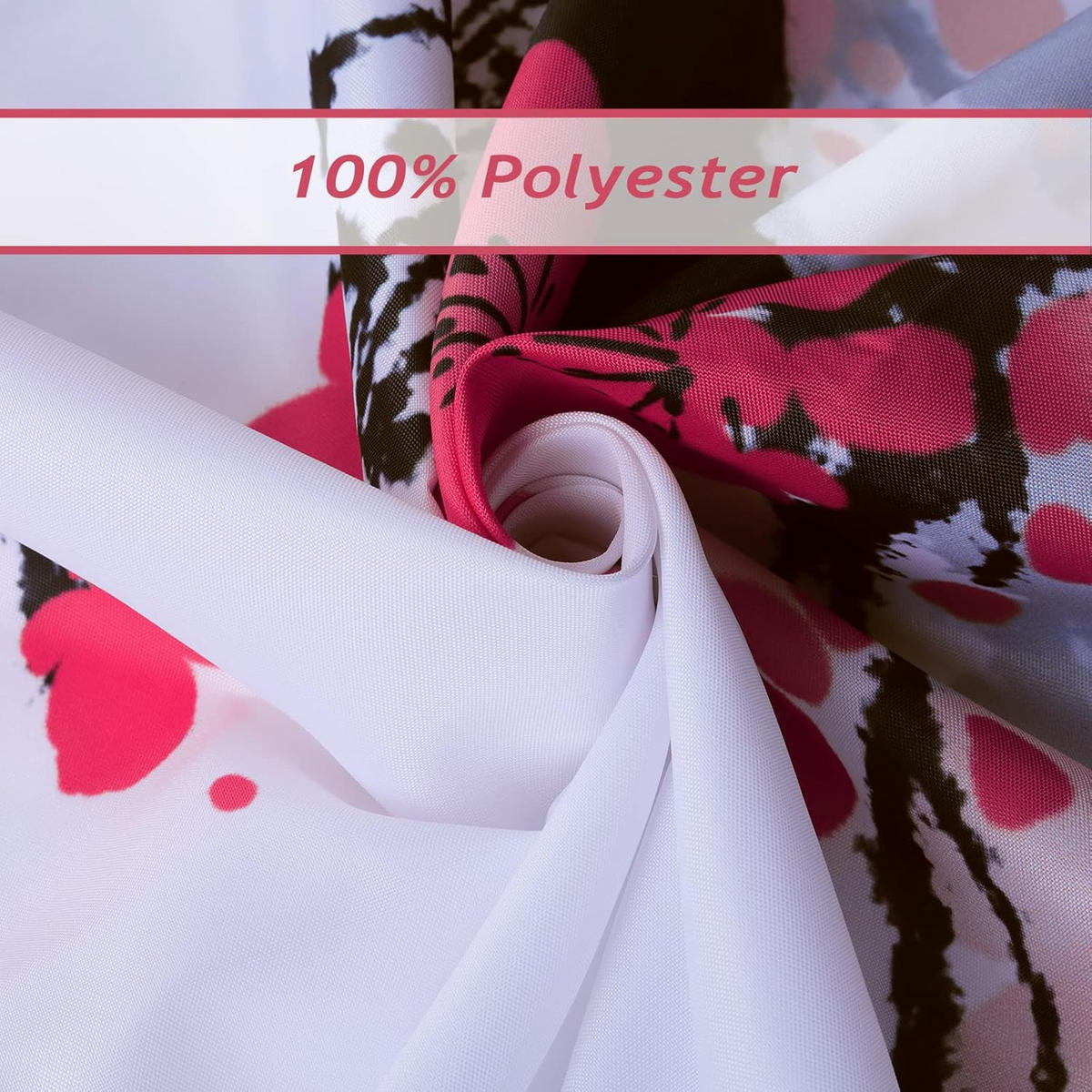 DUSCHVORHANG Rot Kirschblüte Blume Polyester schimmelresistent wasserdicht waschbar mit Haken - Multicolor, Textil (180/180cm) - MCBOSON