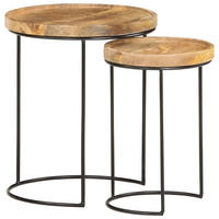 2-TLG. Couchtisch-Set Massivholz Mango und Stahl - Braun, Holz (36/1/42cm) - furnicato