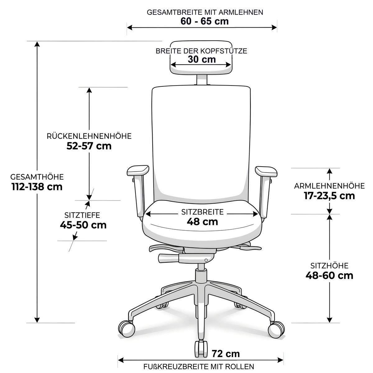 CHEFSESSEL Terox Leder Schwarz - ergonomisch, 150 kg belastbar, Sitzhöhe 48-60cm - Schwarz, Kunststoff/Textil (65/112/60cm) - Versee