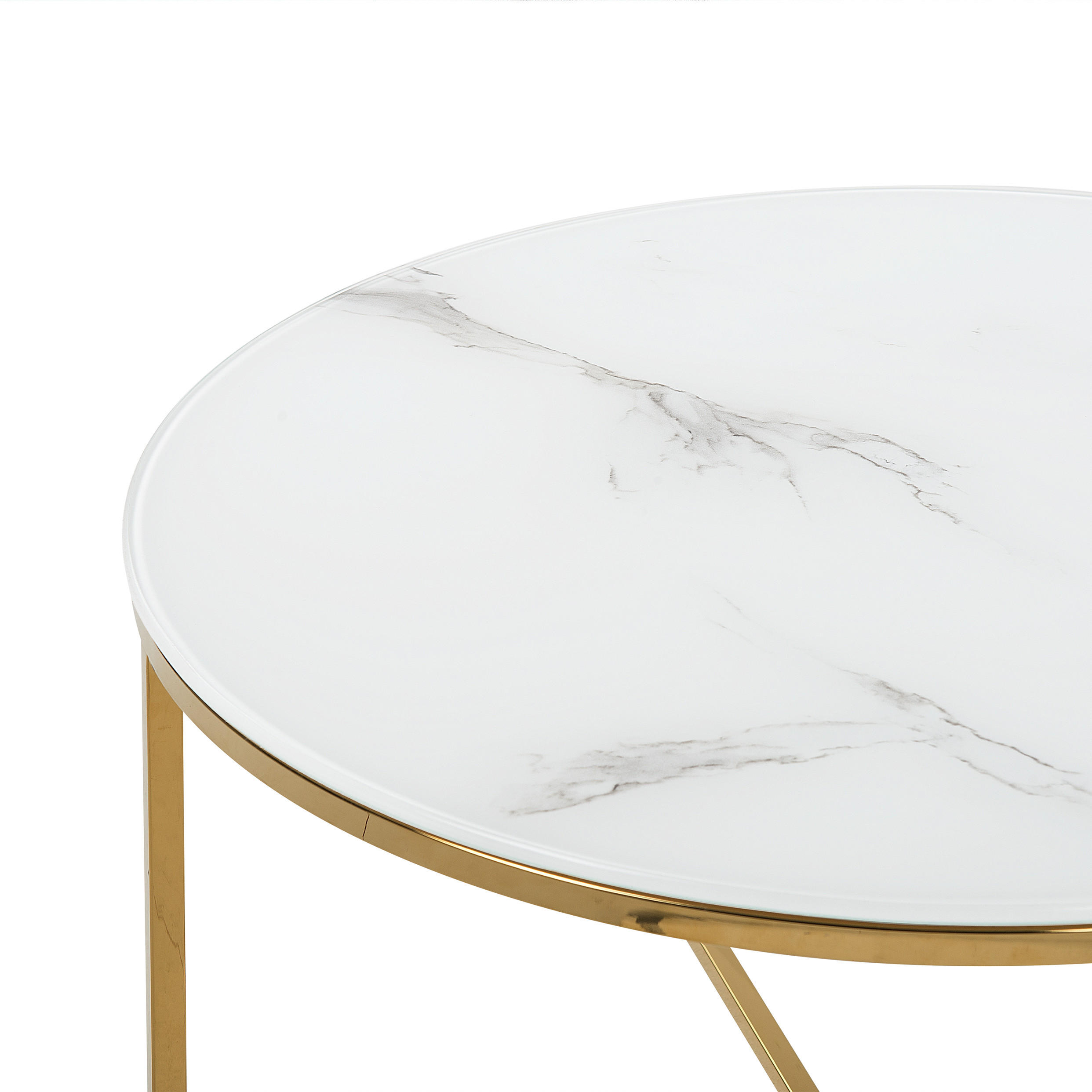 COUCHTISCH Marmor Optik weiß/gold 70 cm Quincy - Goldfarben/Weiß, Glas (70/70/45cm) - Beliani