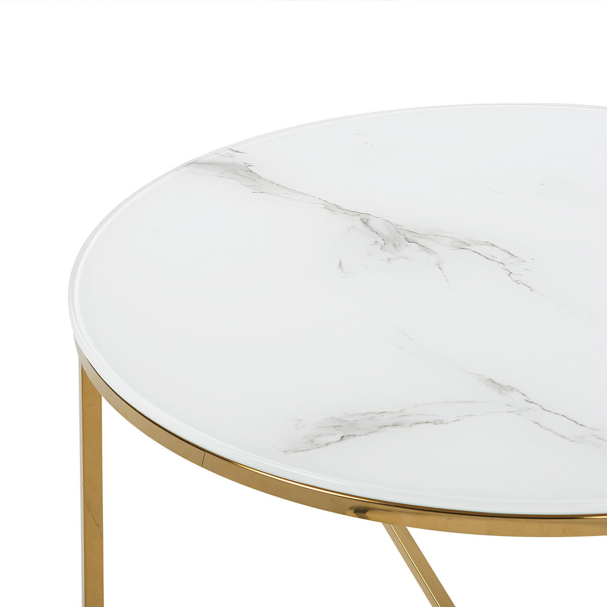 COUCHTISCH Marmor Optik weiß/gold 70 cm Quincy - Goldfarben/Weiß, Glas (70/70/45cm) - Beliani