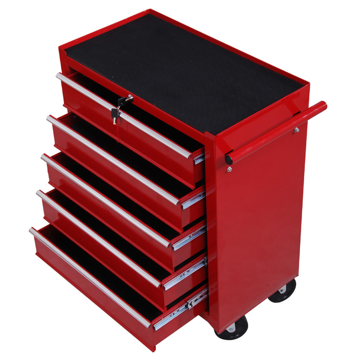 WERKZEUGWAGEN, 5-Schubladen-Wagen mit Schloss, 67,5 x 33 x 77 cm, Rot - Multicolor, Kunststoff (33/77/67.5cm) - FORIOUS