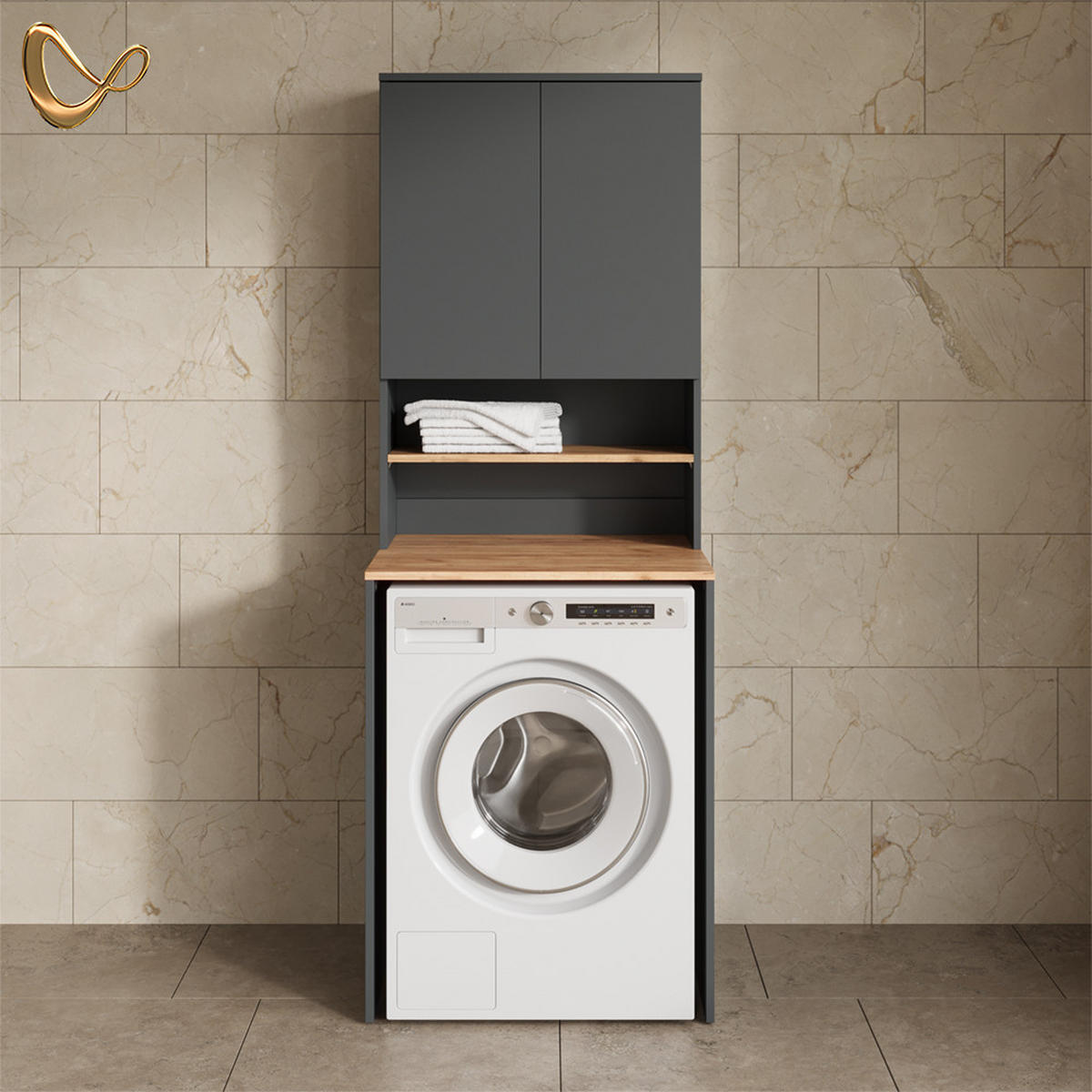 WASCHMASCHINENSCHRANK Paolina Anthrazit/Goldkraft Eiche 68 x 88.2 cm 2 Teile mit Regal - Honigeiche/Anthrazit, Holzwerkstoff (68/88.2/60cm) - Livinity®