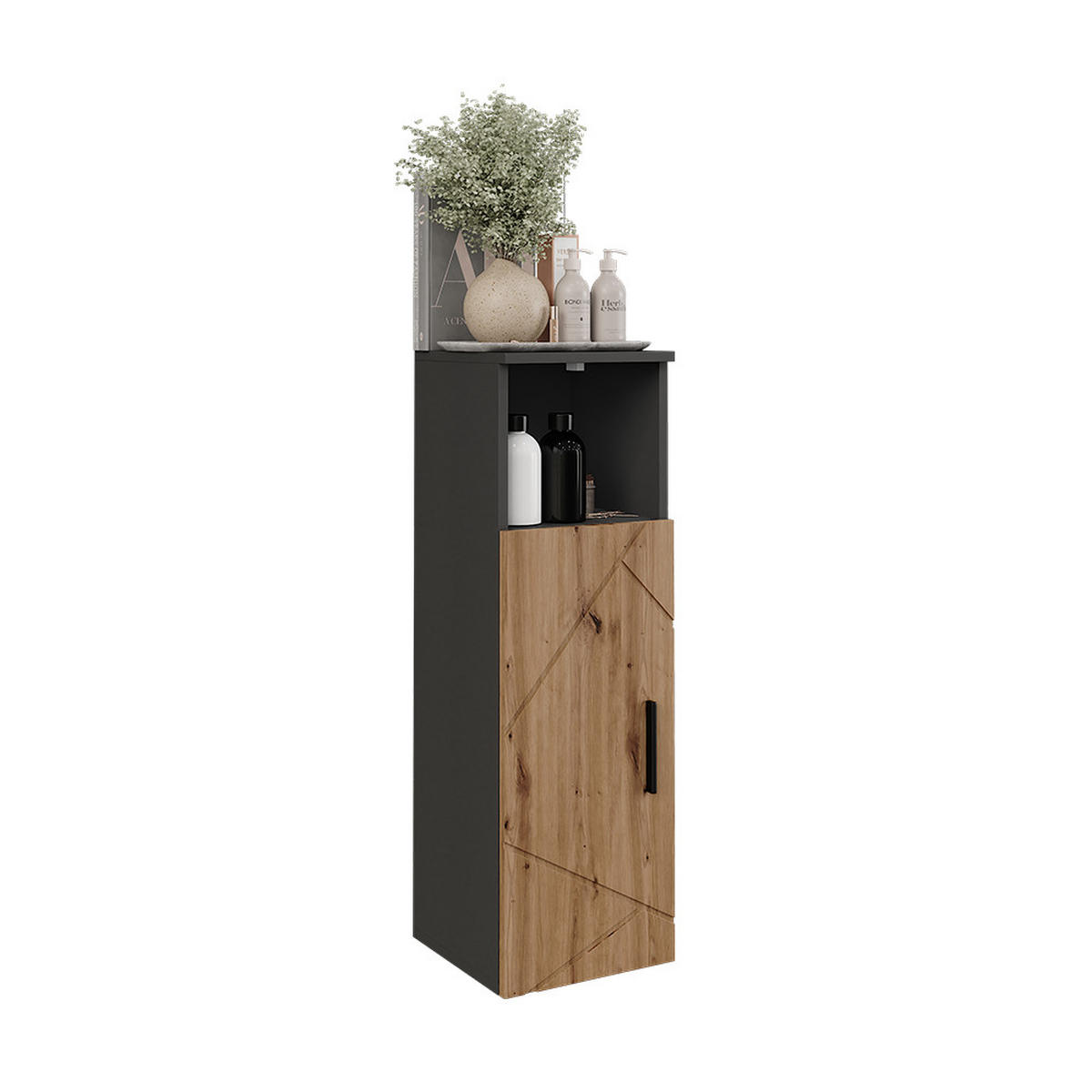 MIDISCHRANK Irma Anthrazit/Artisan 30 x 93 cm mit 1 Tür - Anthrazit/Eiche Artisan, Holzwerkstoff (30/93/30cm) - Vicco