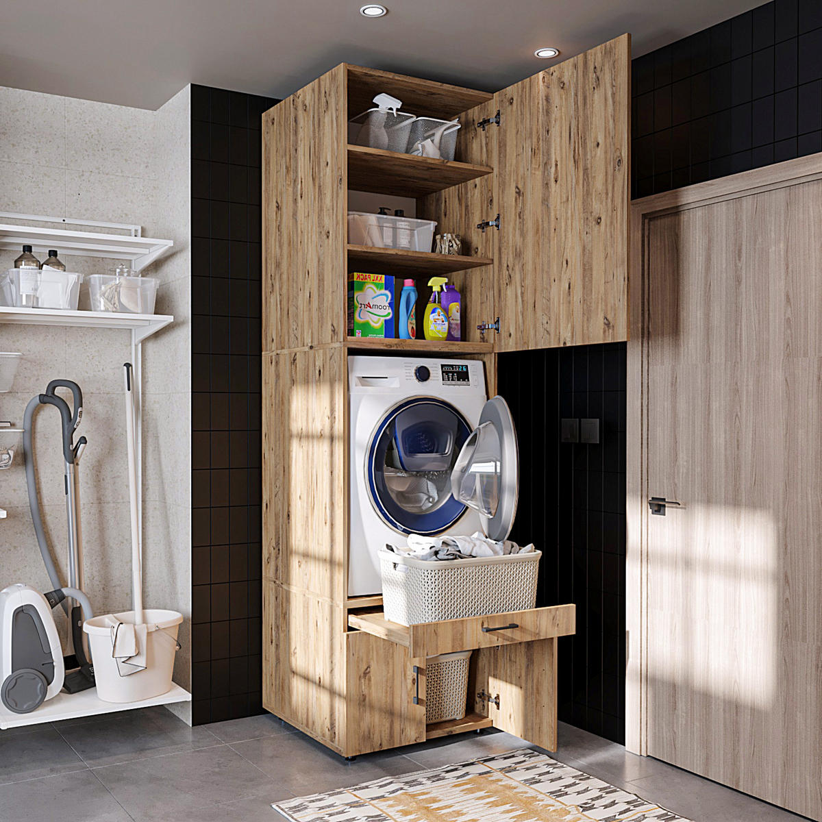 WASCHMASCHINENSCHRANK Serie 3 67cm Breit, 240cm Hoch - Eichefarben, Holzwerkstoff (67/240/67cm)