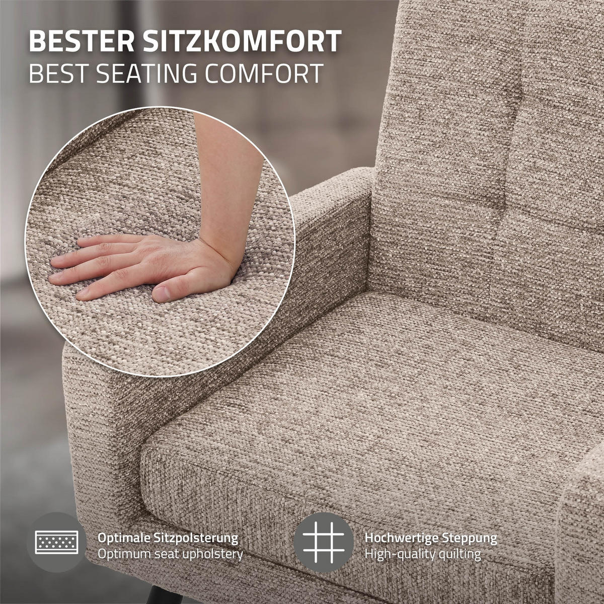 SESSEL mit Stahlbeinen und Webstruktur Relaxsessel 66,5x80x63,5 cm Braun - Schwarz/Braun, Textil/Metall (66.5/80/63.5cm) - ML-DESIGN