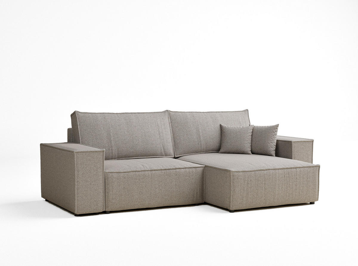 ECKSOFA MIT SCHLAFFUNKTION Zaya Seidengrau Webstoff - Beige/Schwarz, Holz/Holzwerkstoff (255/148cm) - Maison de Reve