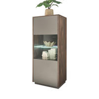 VITRINE in Eiche und grau Midischrank 55 x 130 cm - Schwarz/Grau, Glas/Holzwerkstoff (55/130/40cm) - Furn.Design