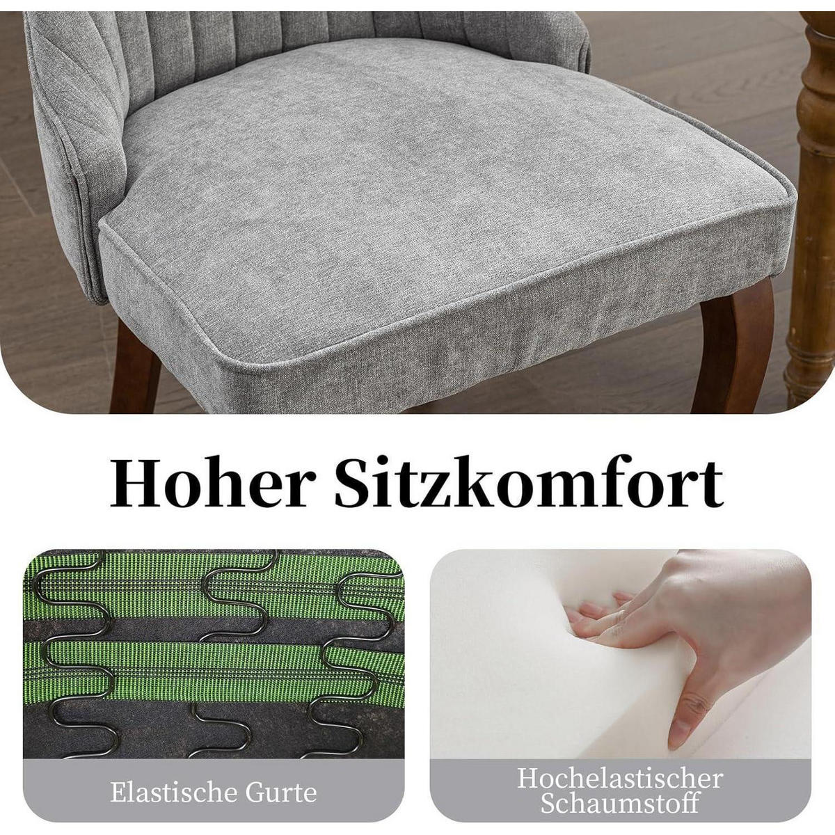 ESSZIMMERSTUHL 2er-Set Stoff Grau mit Channel-Steppung - Grau, Textil (50/95.5/53.8cm)