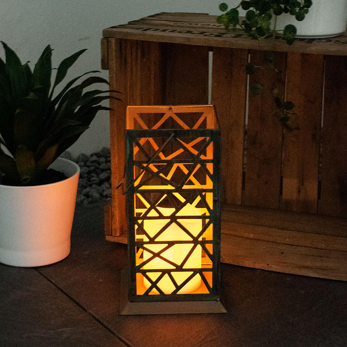 LED AUSSENLEUCHTE Feuereffekt Rostgrün - Braun, Metall (14/14/27cm) - Globo Lighting