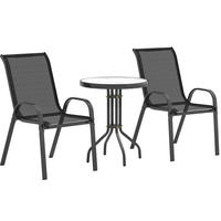GARTENSETS aus Glas & Metall Ø60x71cm Schwarz mit stapelbaren Stühlen - Schwarz, Metall - Modfu