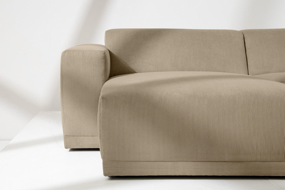 ECKSOFA-LINKS MUDI in moderner Optik mit hochwertigem Kaltschaum, Cord-Stoff, beige - Beige/Schwarz, Textil (280/160cm) - KONSIMO®