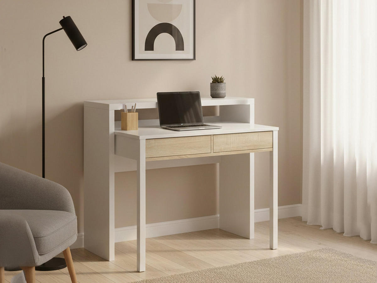 SCHREIBTISCH Weiß, Eiche 36/98.5/87.5 cm - Eichefarben/Weiß, Holzwerkstoff (36/99/88cm) - DMORA