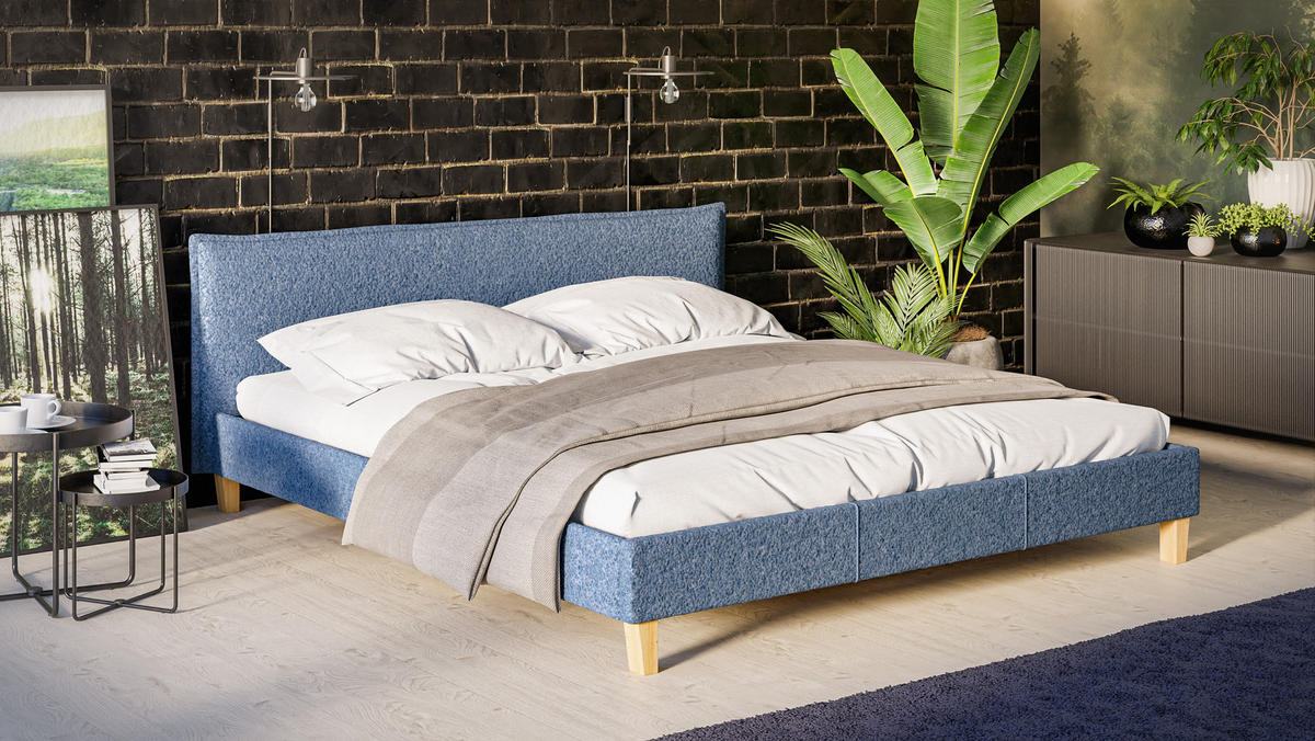 POLSTERBETT Arles 180/200 cm Boucle Stoff - Hellbraun/Blau, Holz/Textil (180/200cm) - S-Style Möbel