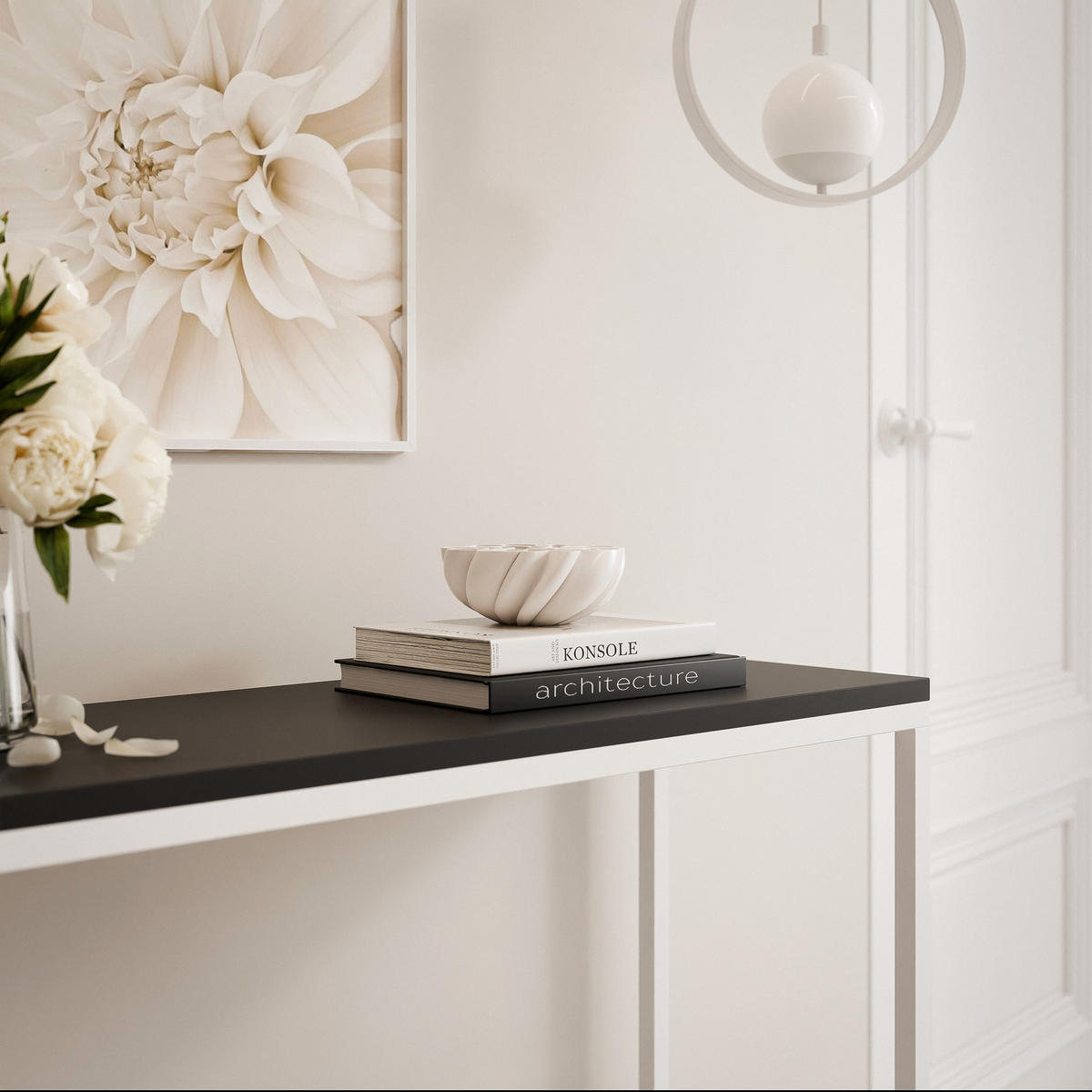 KONSOLENTISCH LORA 80 cm, Weiß / Schwarz matt - Schwarz/Weiß, Metall (30/80/80cm) - Idohome