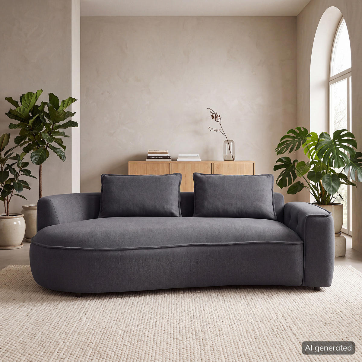2,5-SITZER SOFA - Schwarz/Grau, Kunststoff/Textil (217/82/146cm) - home24