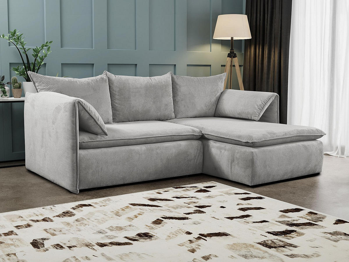 ECKSOFA mit Schlaffunktion - Ecke Rechts - Feincord - Hellgrau - TEODORA - Hellgrau, Textil (230/166cm) - Vente-Unique