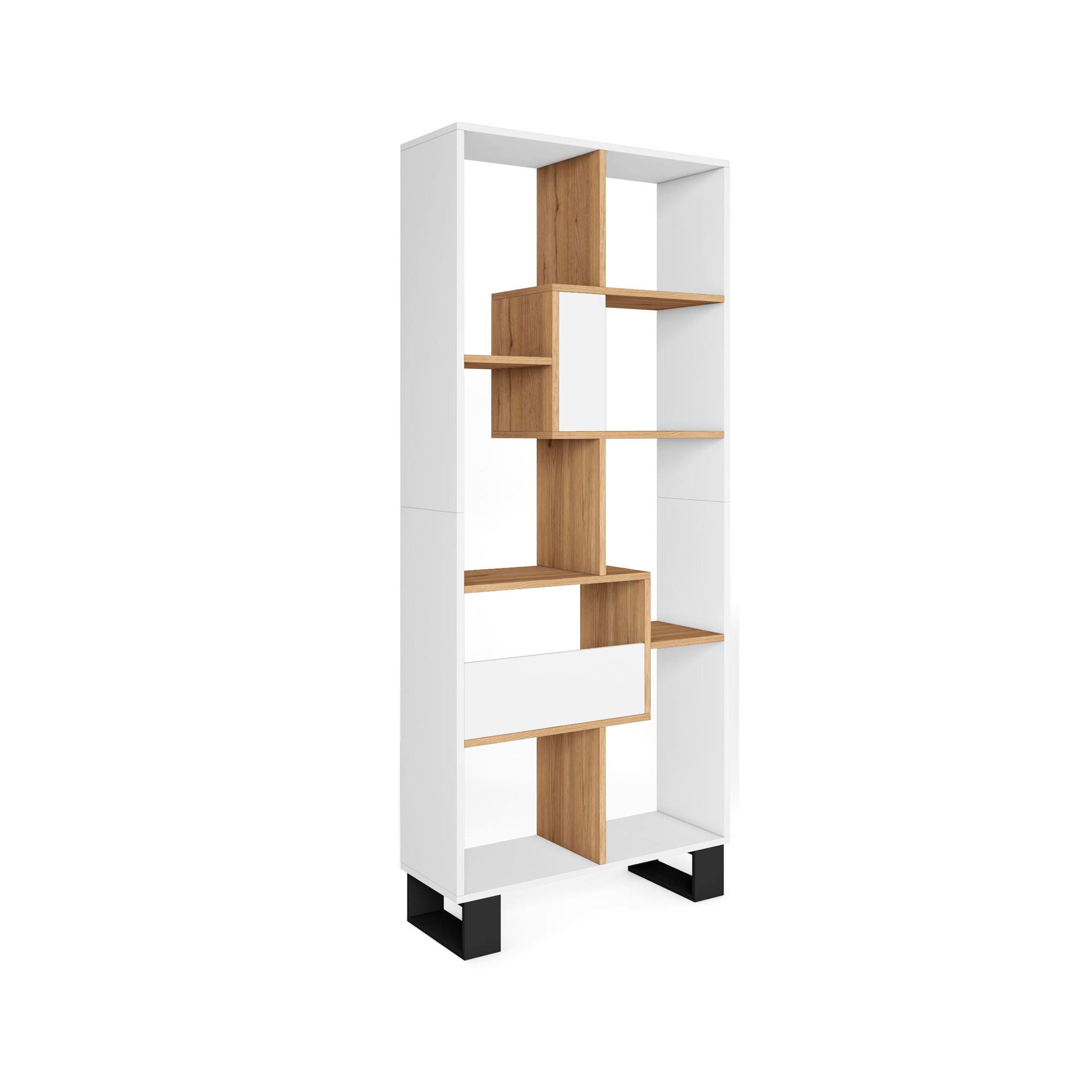 REGAL Bibliothek, Weiß und Eiche, 67/31/174cm - Eichefarben/Weiß, Holzwerkstoff (67/174/31cm) - Skraut Home