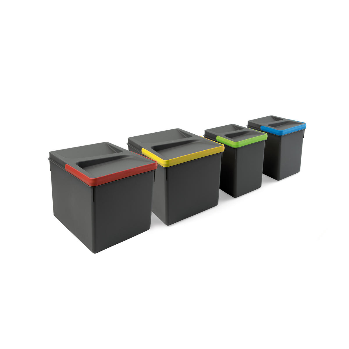 RECYCLINGBEHÄLTER für Küchenschublade mit Boden, Höhe 216mm, 2x12Liter, 2x6Liter, Modul 800mm, Kunststoff, Anthrazitgrau - Anthrazit, Kunststoff (53/30/76cm) - EMUCA