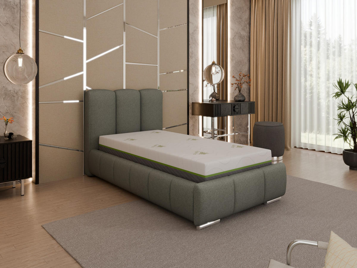 POLSTERBETT Zaira 90x200cm – Elegantes Polsterbett für modernen Wohnstil , ZONIERTE TASCHENFEDERN KOKOS (21cm), grau - Grau, Holz (90/200cm) - Homesy