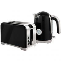 WASSERKOCHER‑SET mit Toaster, 1,7 L elektrischer Wasserkocher & 2‑Scheiben‑Toaster, Retro‑Frühstücksset in Schwarz‑Edelstahl für die Küche - Schwarz, Metall (23.5/24.4/16cm) - Joyfair