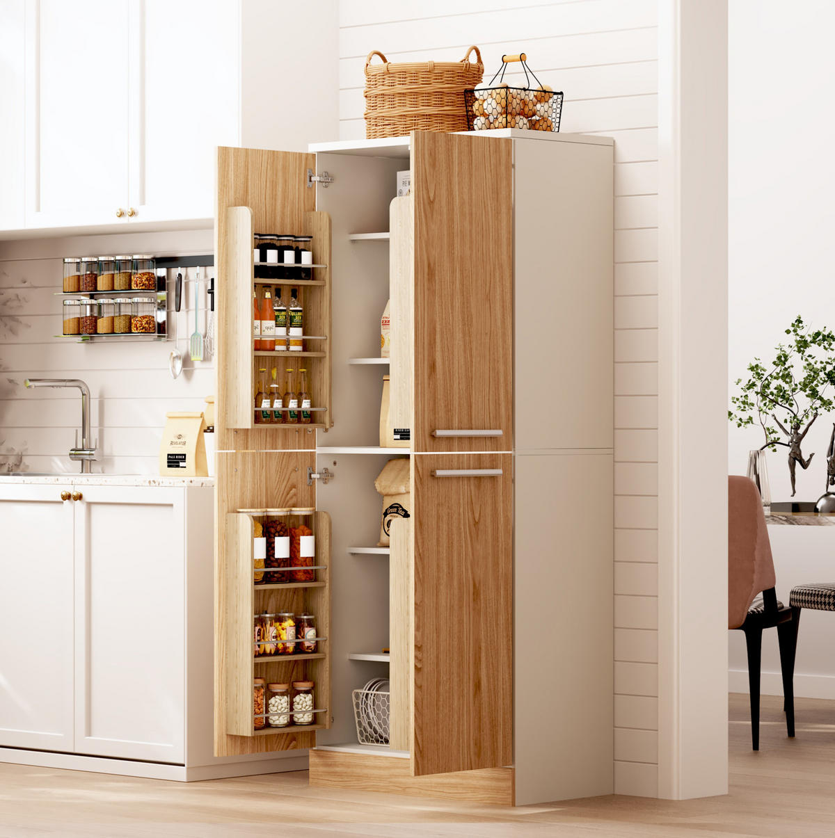 BUFFET 76/180/42 cm Weiß/Natur aus MDF mit verstellbaren Einlegeböden - Weiß, Holzwerkstoff (42/180/76cm) - OKMYHOME
