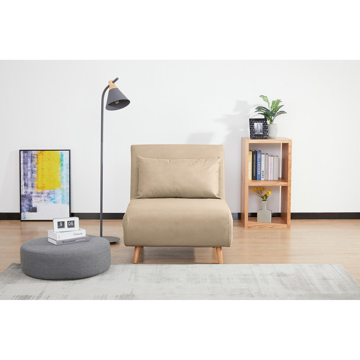 SCHLAFSESSEL - Textil / Teilmassivholz - Buchefarben/Creme, Holz/Buchenholz (77/81/90cm) - home24