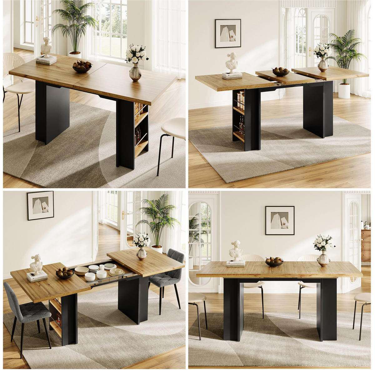ESSTISCH 120-160/80/75 cm Naturfarben aus MDF mit Regalen - Braun, Holzwerkstoff (120/80/75cm) - OKMYHOME