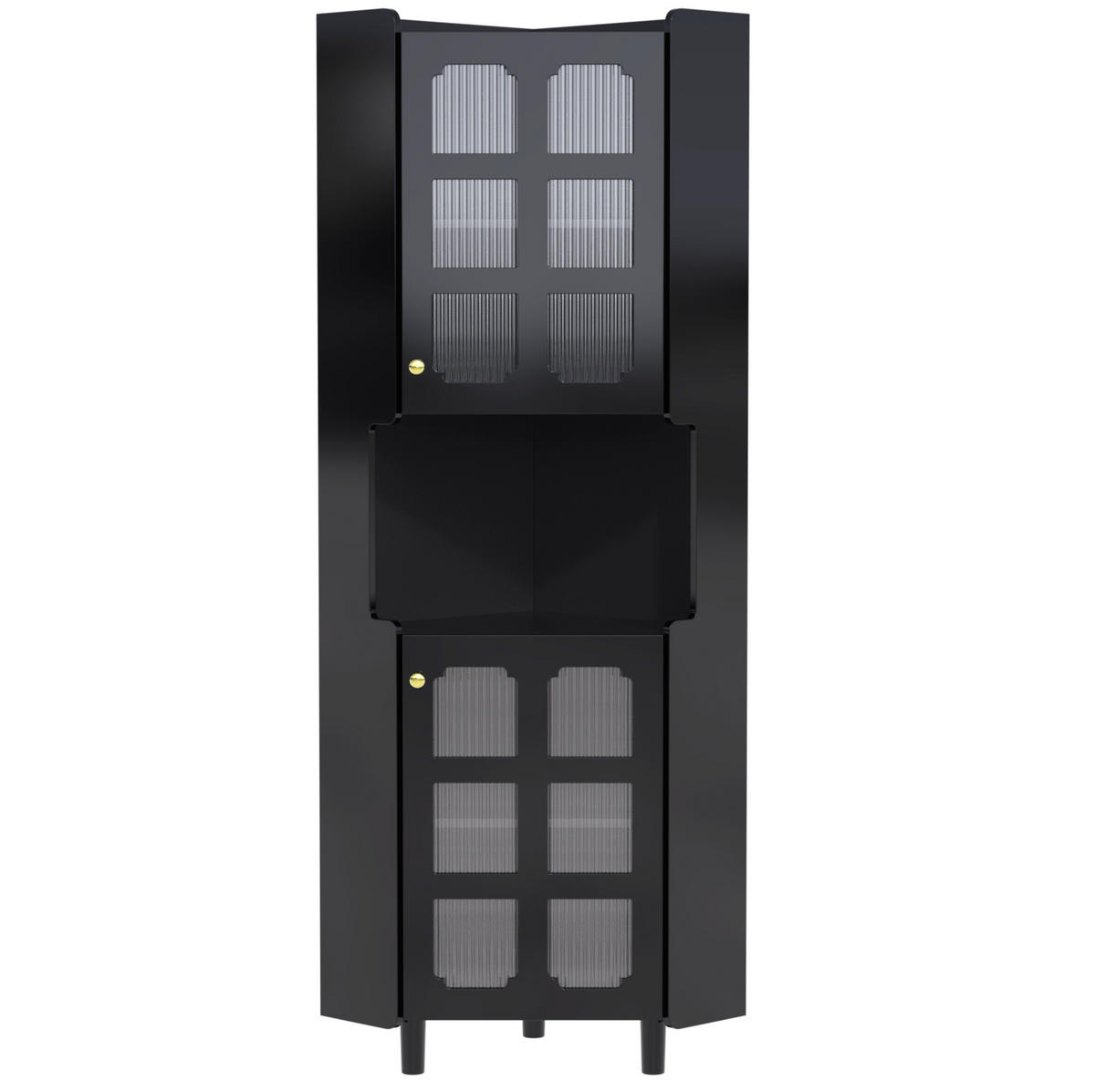 LED-ECKSPEICHERSCHRANK 63.5x17x157.5 cm Schwarz aus Spanplatte mit App-LED & 3-Zonen-Storage - Schwarz, Holzwerkstoff (63.5/157.5/17cm) - Modfu